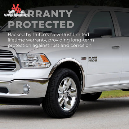 Putco stainless steel fender trim kit installed on a 2015-2017 Ford F150, enhancing the truck's appearance with durable fender flares.