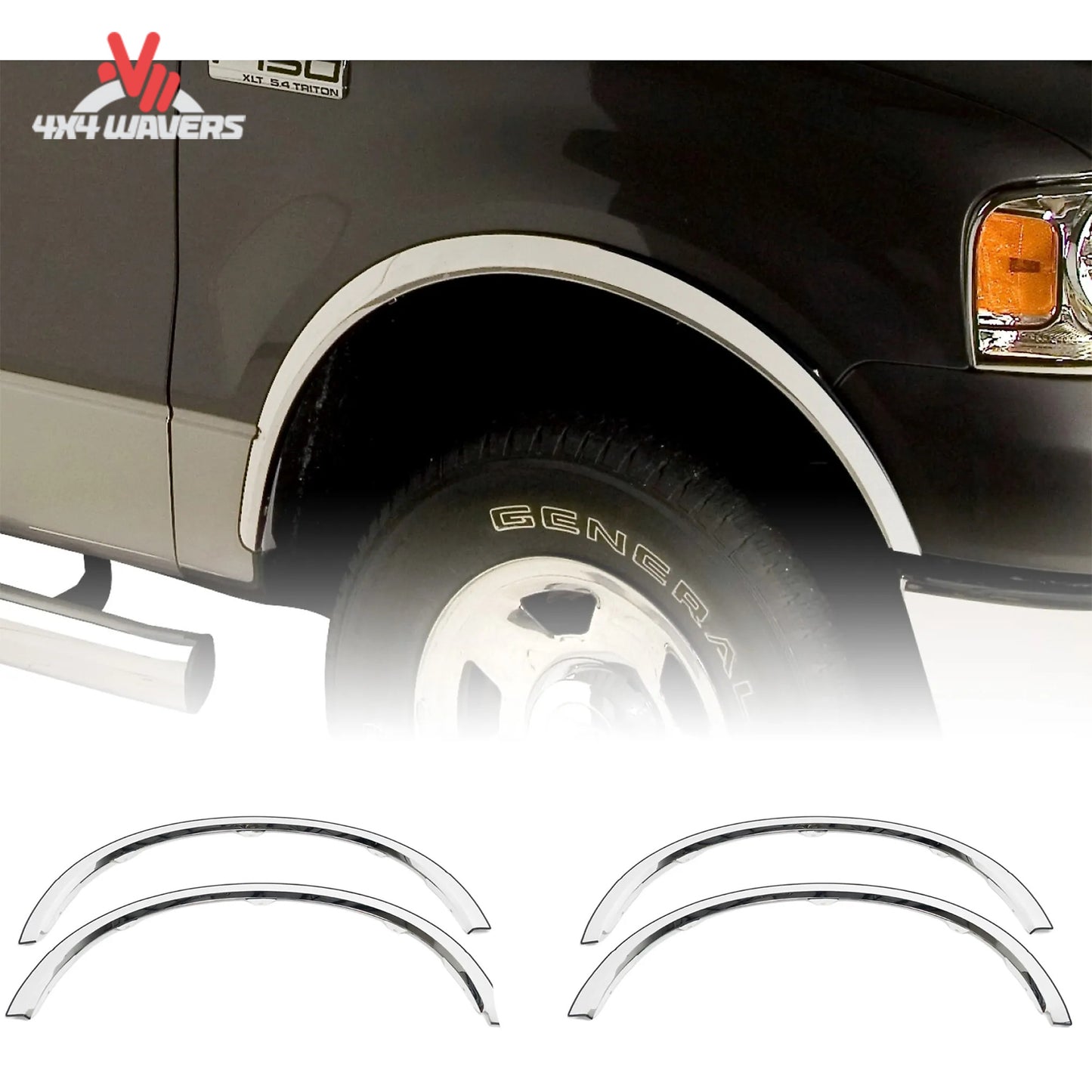 Putco stainless steel fender trim kit installed on a 2015-2017 Ford F150, enhancing the truck's exterior with sleek, durable fender flares.