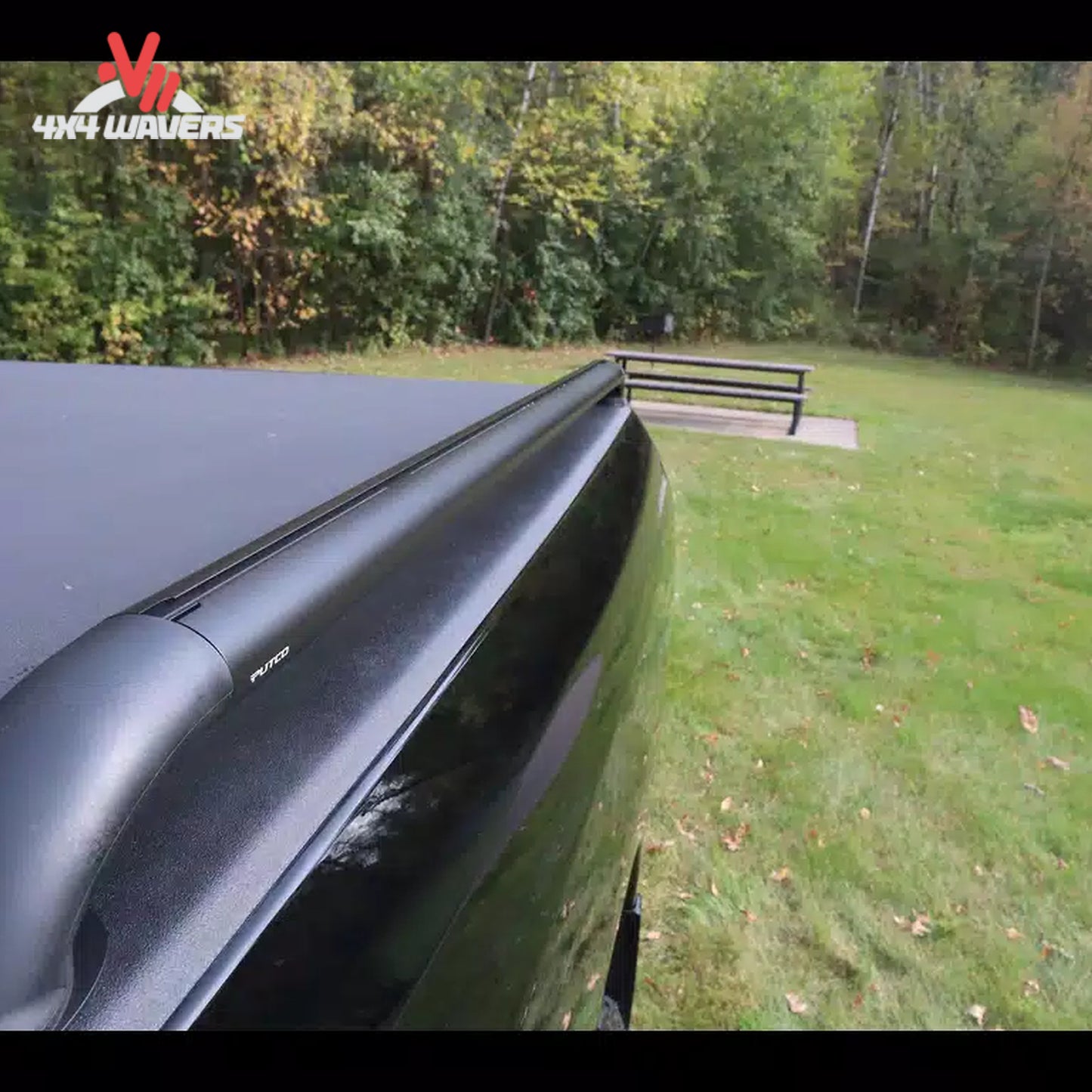 Installed view of black powder coated T-slot bed rails on F150 5.5ft bed 119864