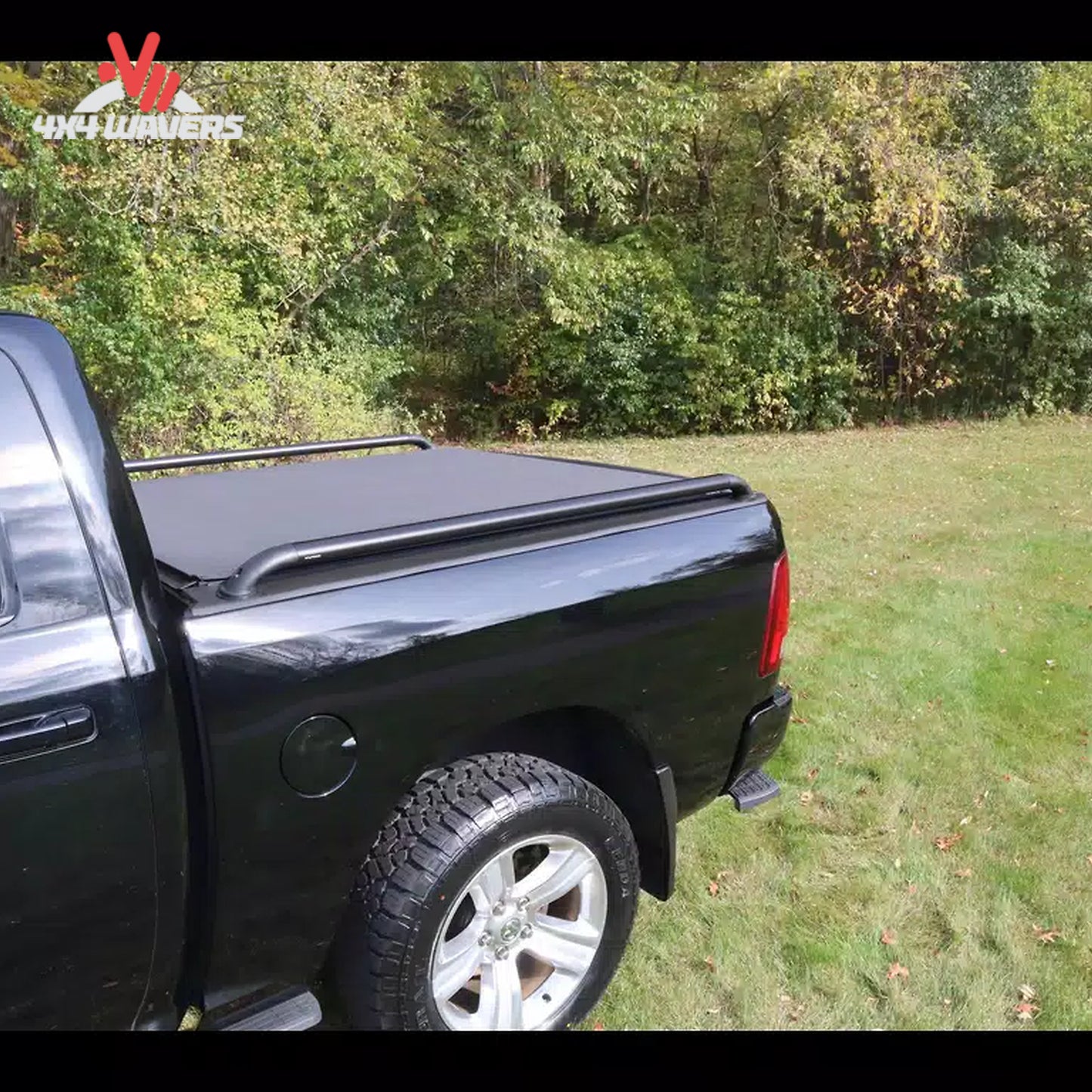 Installed view of black powder coated T-slot bed rails on F150 5.5ft bed 119864