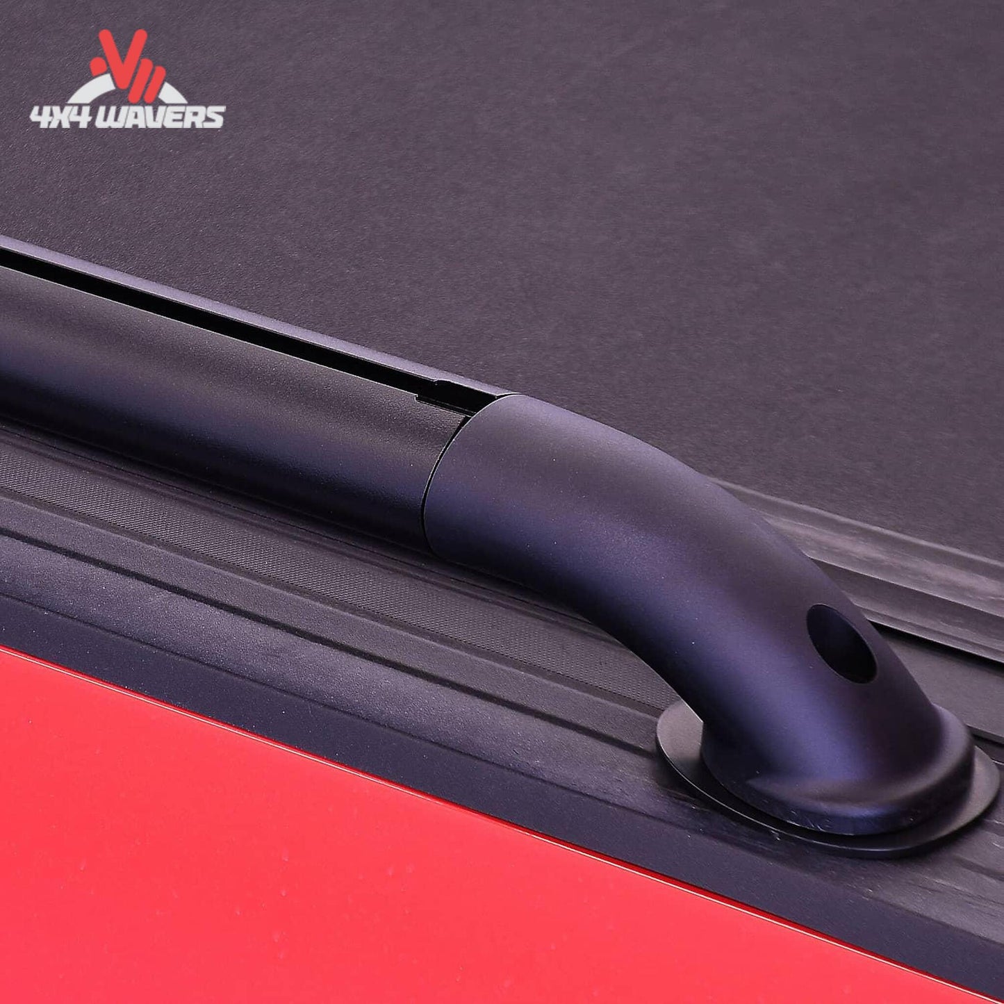 Installed view of black powder coated T-slot bed rails on F150 5.5ft bed 119864