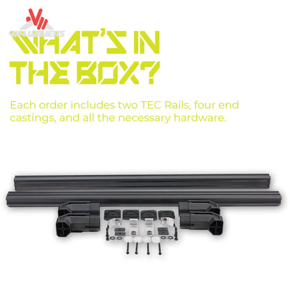 Putco TEC Truck Bed Rail installed on a 15-20 Ford F150 6.5ft bed, showing mounting hardware and sleek aluminum design.