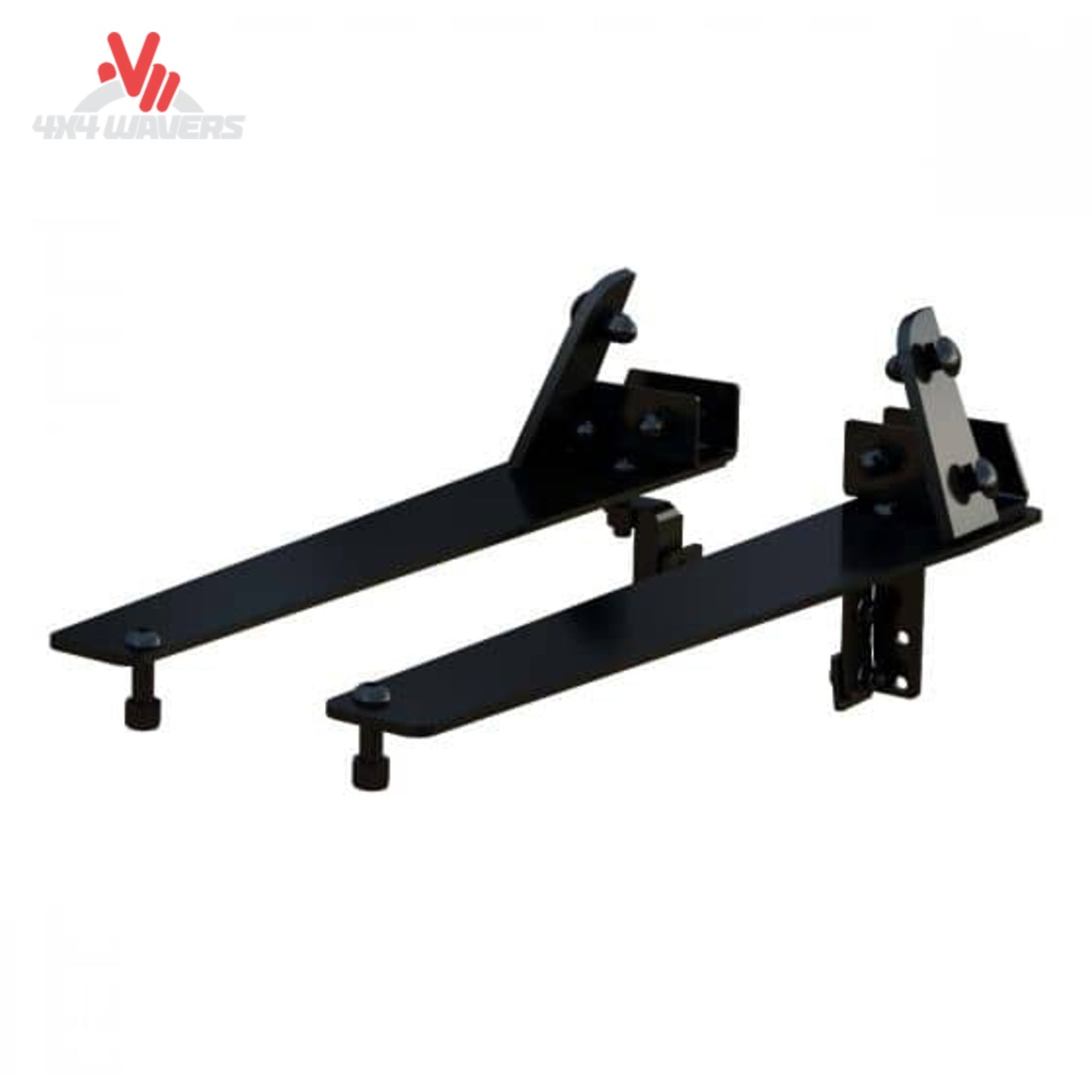 Black powder coated steel mounting bracket arm detail for Ford F150 headache rack HRSBF15H