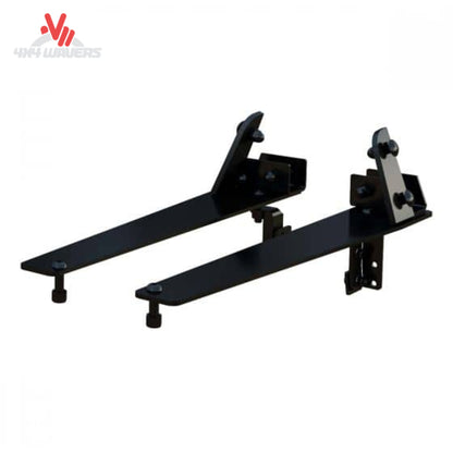 Black powder coated steel mounting bracket arm detail for Ford F150 headache rack HRSBF15H