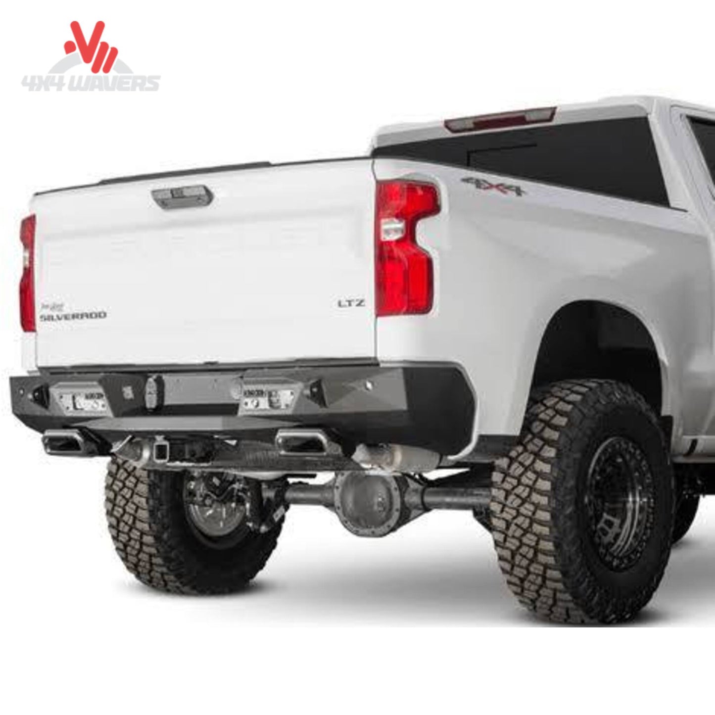 Installed view of Ranch Hand black headache rack brackets mounted on F150 truck bed HRSBF97H