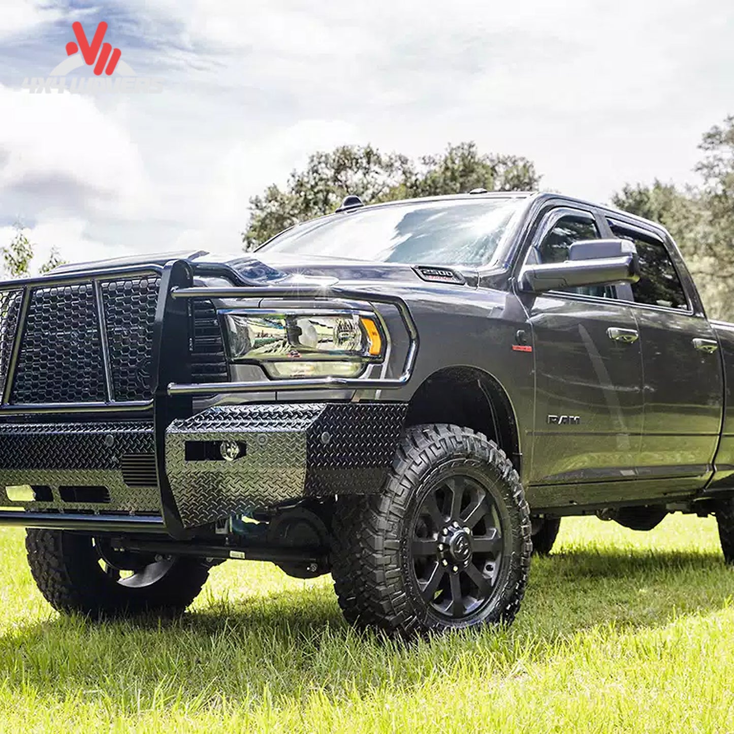 Black powder coated full replacement front grille guard bumper for Ford F150 FSF21HBL1C