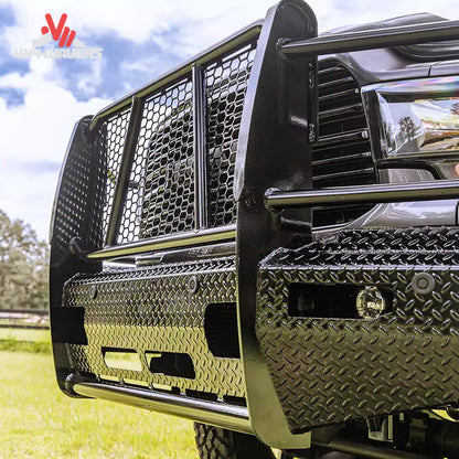 Detail view of integrated camera window and sensor ports on Ranch Hand F150 bumper FSF21HBL1C