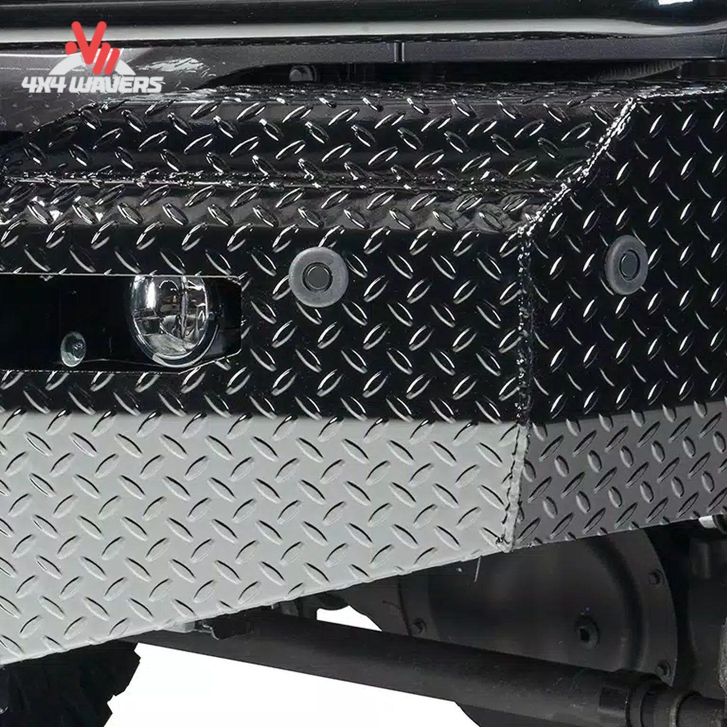 Detail view of integrated camera window and sensor ports on Ranch Hand F150 bumper FSF21HBL1C