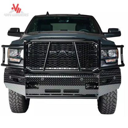 Diamond plate steel front replacement bumper with grille guard on Ford F150 FSF21HBL1C