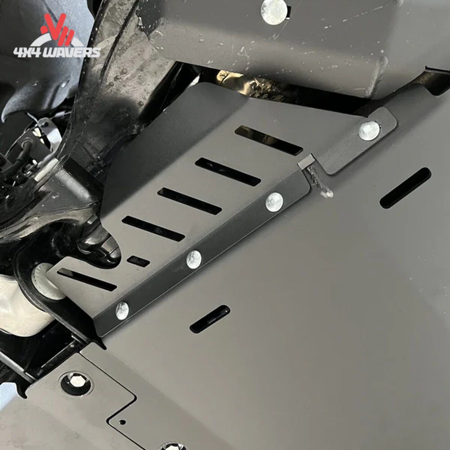 RCI Bronco catalytic converter guards installed underneath vehicle