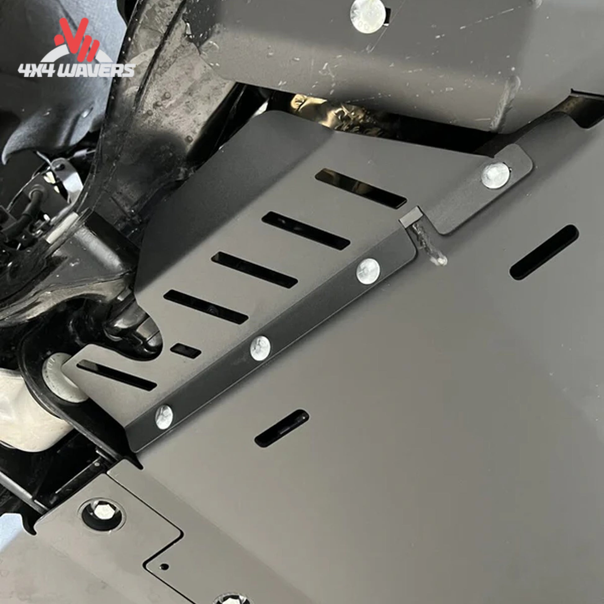 RCI Bronco catalytic converter guards installed underneath vehicle