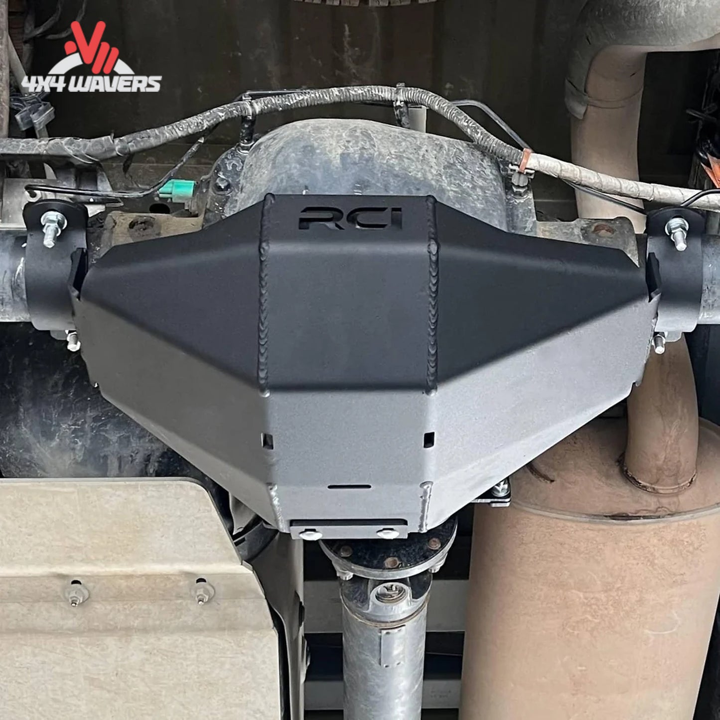 Bottom view of RCI steel skid plate clamped to F150 rear differential F150-15-975-DIFF