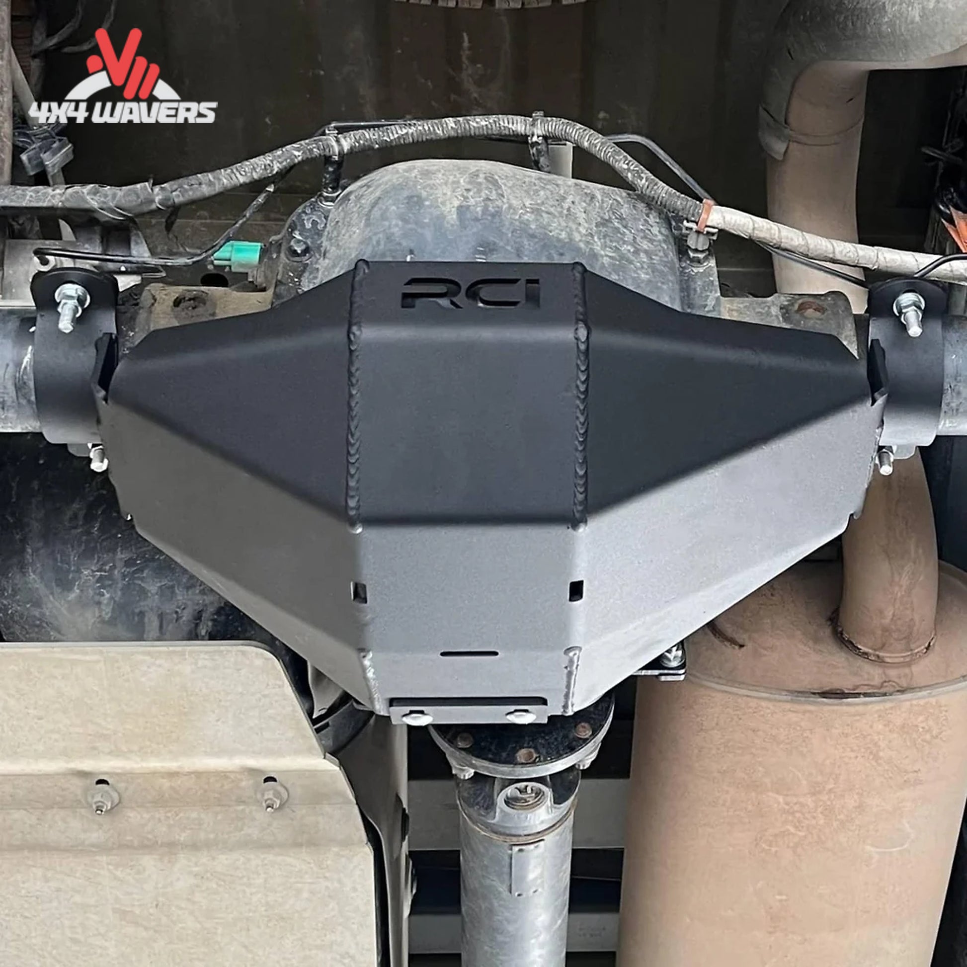 Bottom view of RCI steel skid plate clamped to F150 rear differential F150-15-975-DIFF