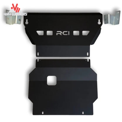 Front view of lightweight 1/4 inch raw aluminum skid plate for 2015-2026 F150 F150-15-ENGINE-ALRAW