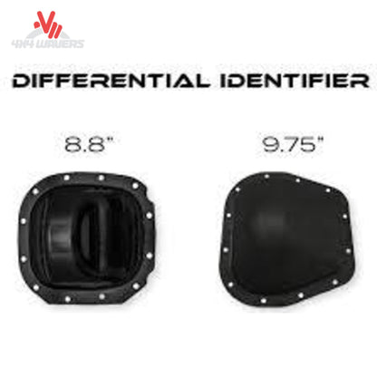 Black differential cover and shell set shown on a white background with text labels indicating 8.8 inches and 9.