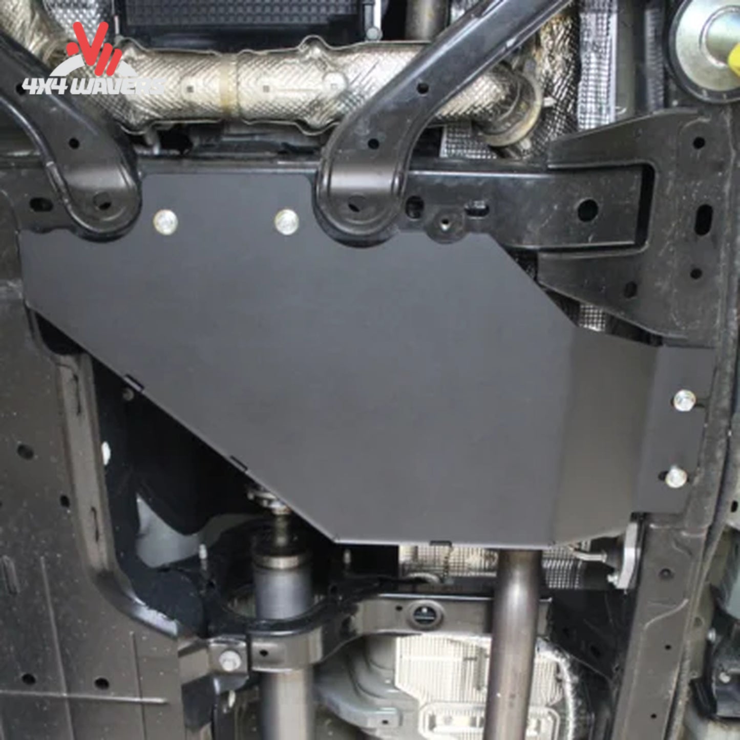 Underbody view showing transfer case protection on a Ford Bronco equipped with RCI armor