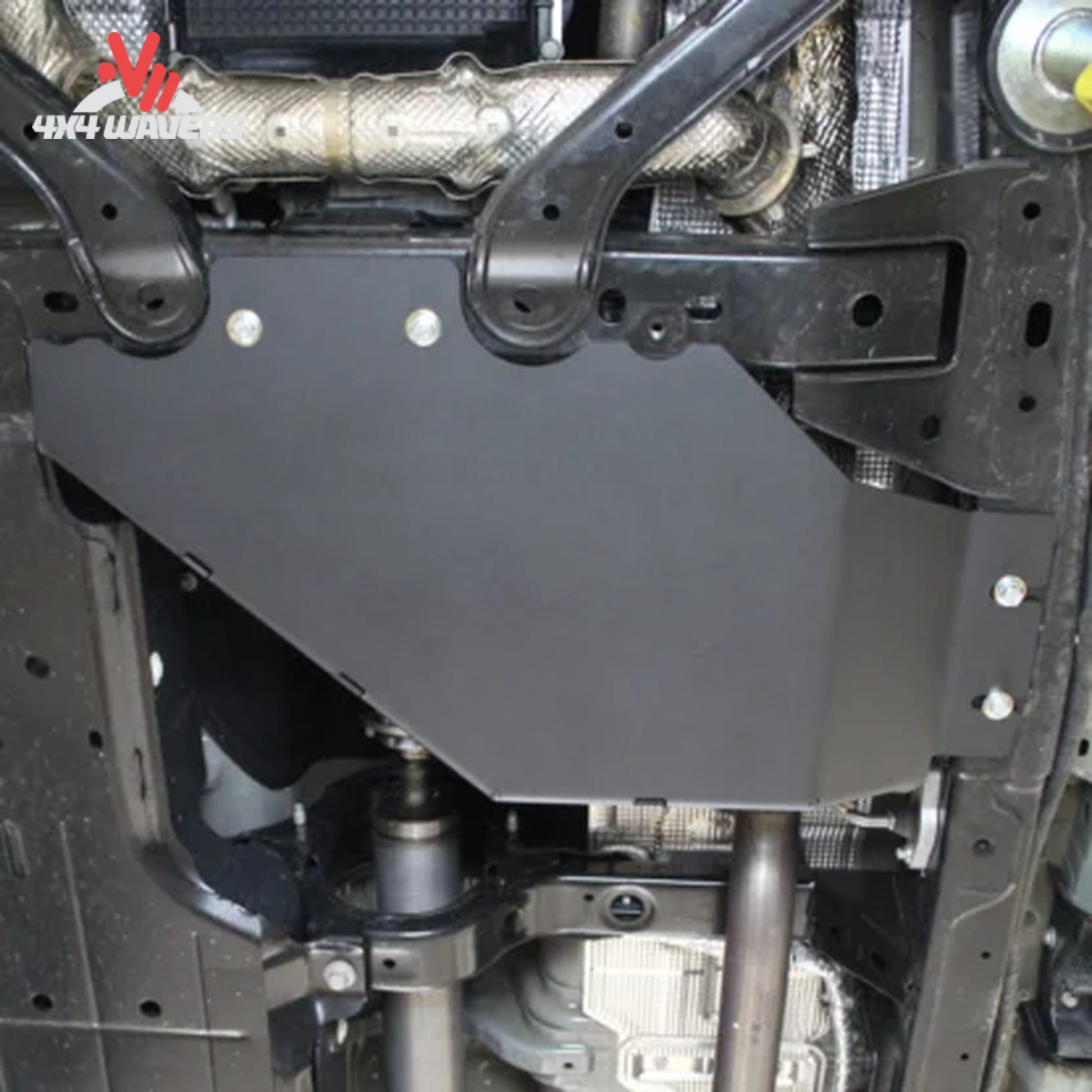 Underbody view showing transfer case protection on a Ford Bronco equipped with RCI armor