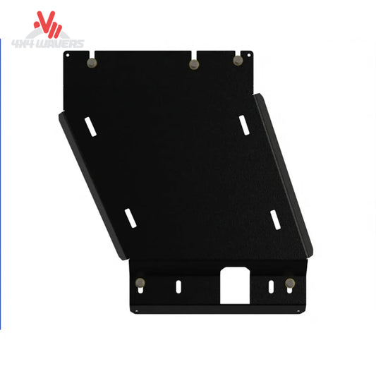 Black powder coated steel transfer case skid plate for 2019 to 2026 Chevy Silverado SKU SLVRD-19-TCASE-STBK