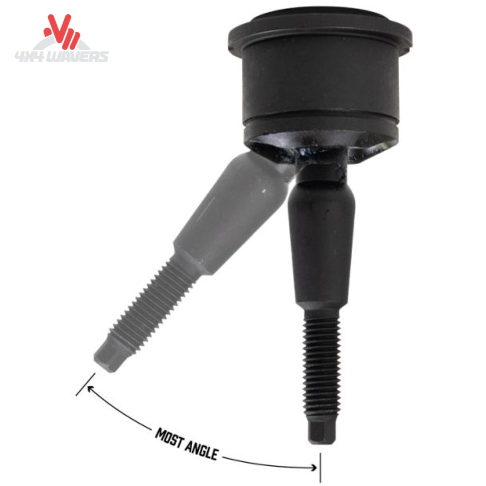 Close up of heavy duty sealed ball joint in DOM steel cup on ReadyLIFT control arm 67-21640