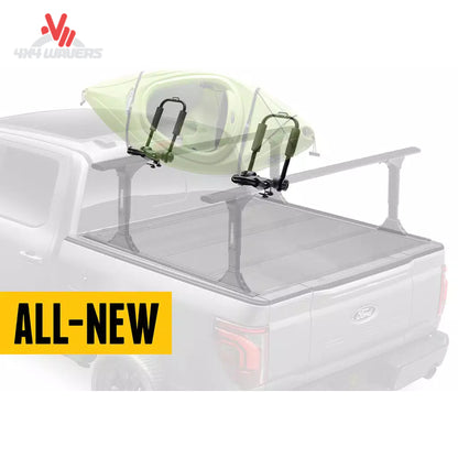 RealTruck Elevate Kayak Carrier showing the J-style cradle used to transport kayaks safely on truck rack systems