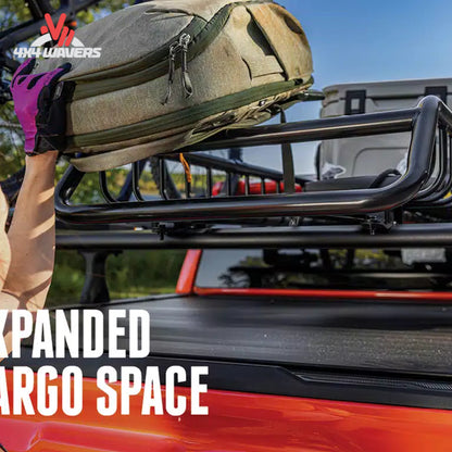 RealTruck Elevate Narrow Cargo Basket 1707209 mounted on truck bed rack system