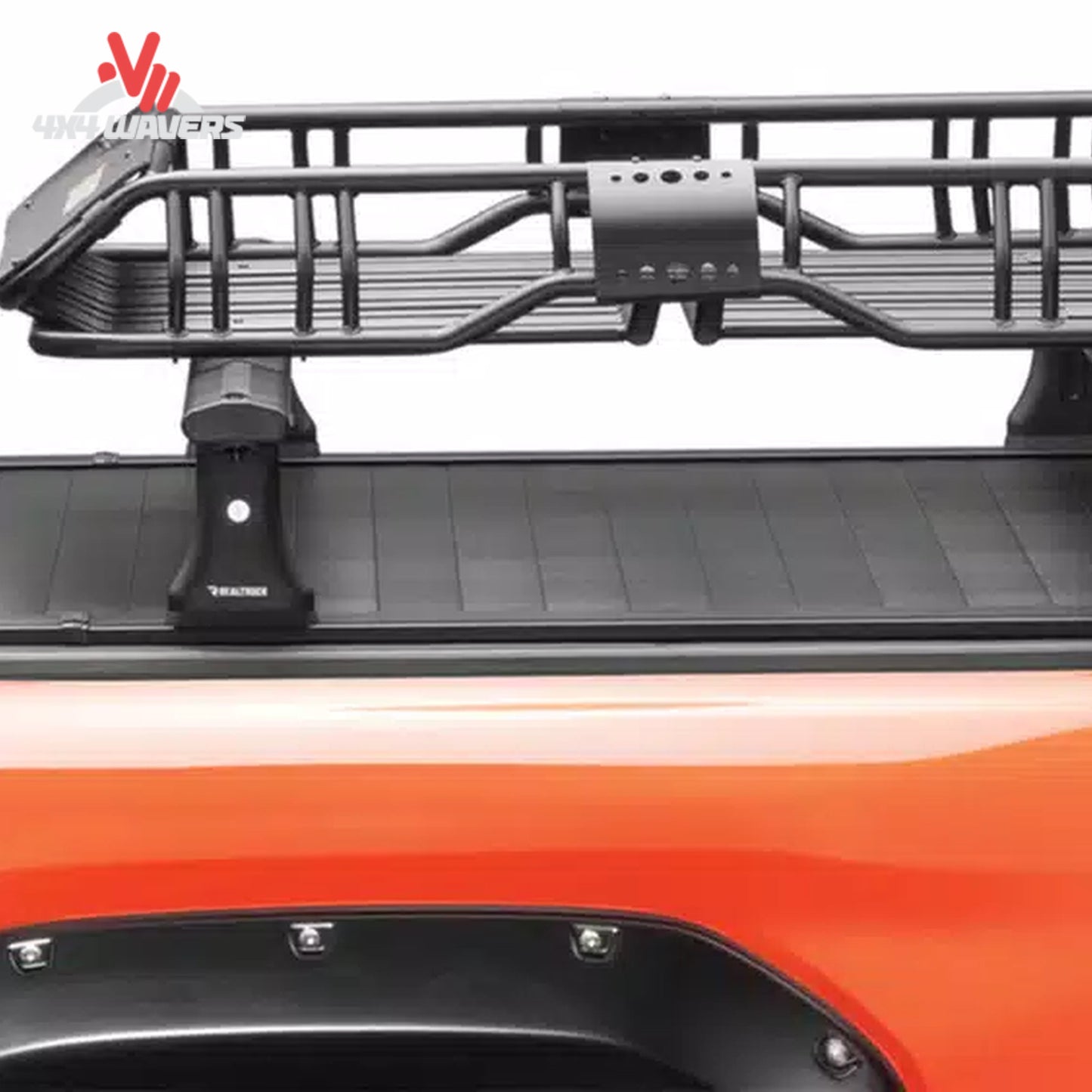 RealTruck Elevate Standard Cargo Basket 1707211 mounted on truck rack system