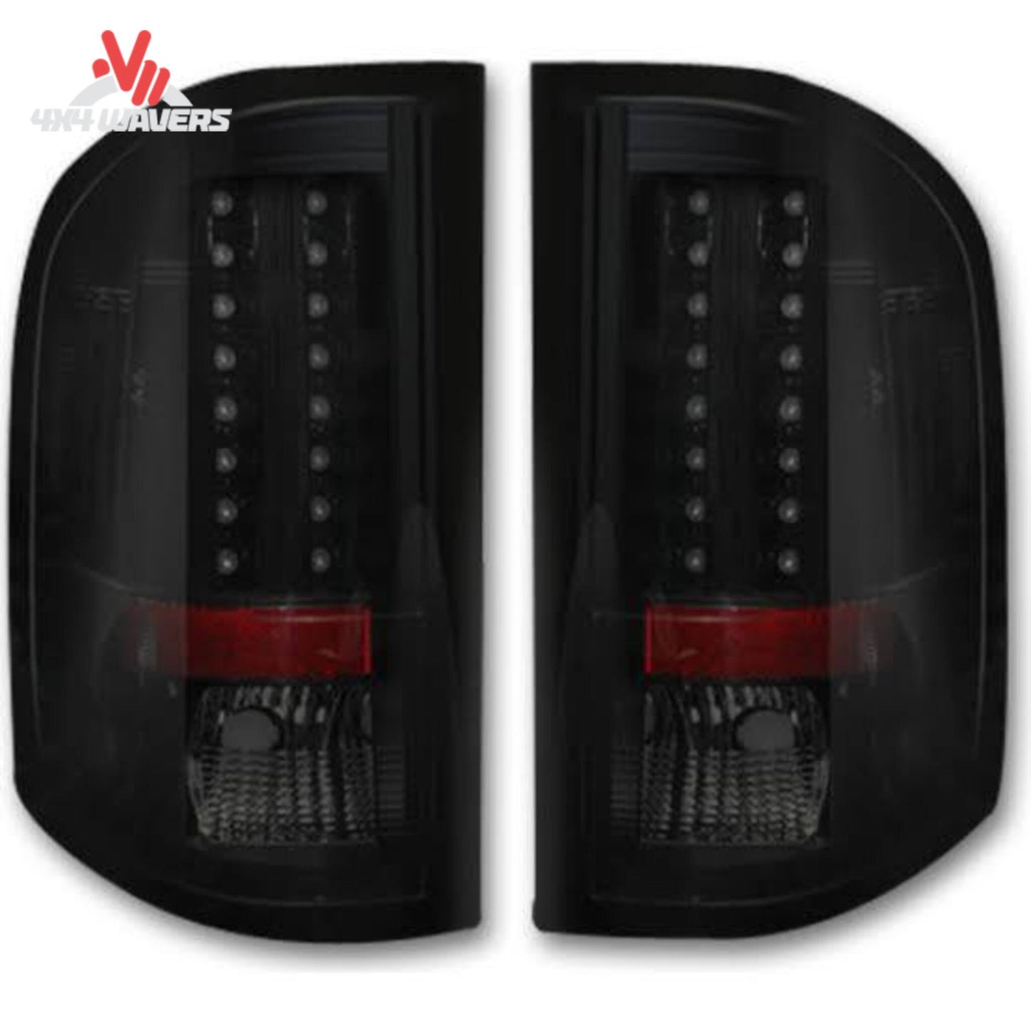Recon smoked LED tail lights for 2007-2013 Silverado and 2007-2014 HD trucks, showing sleek smoked lens and LED design.