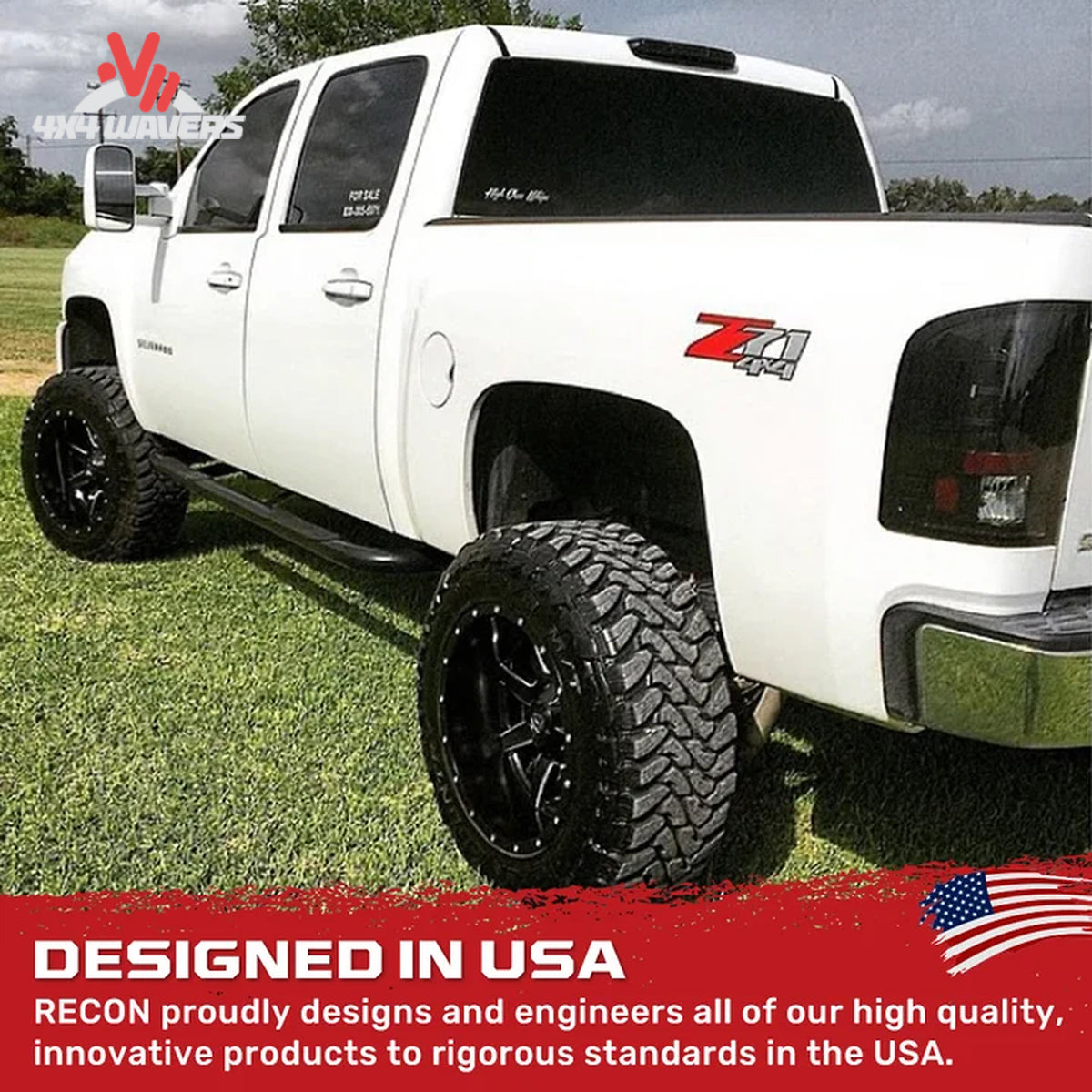 Recon smoked LED tail lights installed on 2007-2013 Silverado HD, showcasing their sleek smoked finish and bright LED illumination.