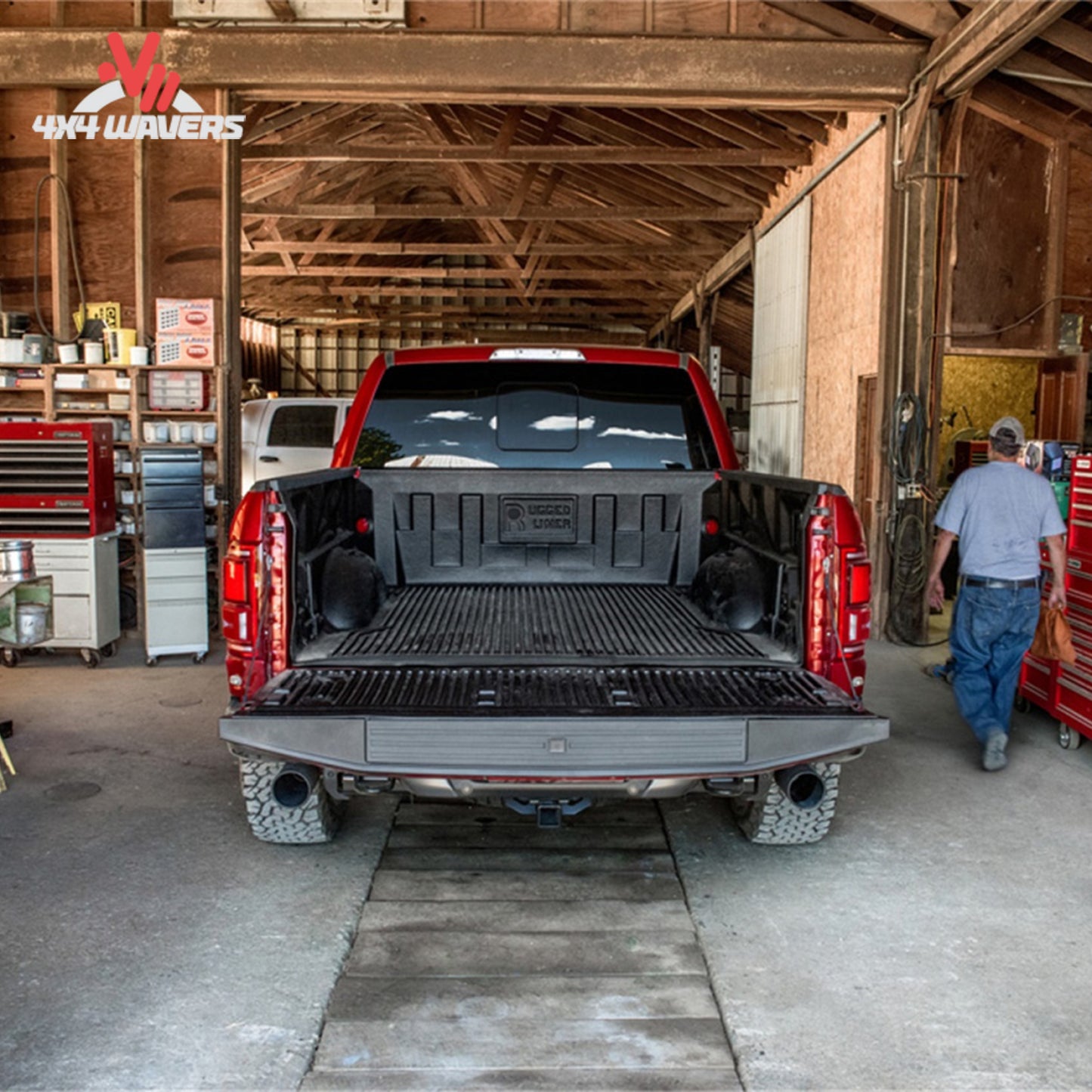 Rugged Liner bedliner for Ford F-150 8-foot truck bed, durable under-rail liner with textured surface for truck bed protection.