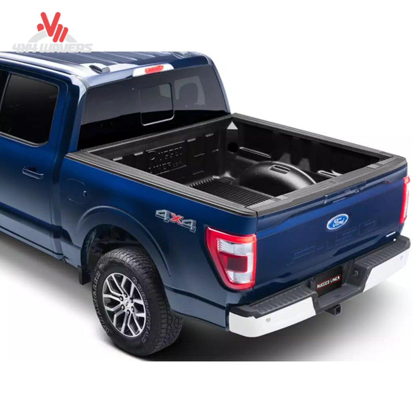 Rugged Liner under-rail bedliner for Ford F-150 8-foot bed, showing durable textured surface and installation details.