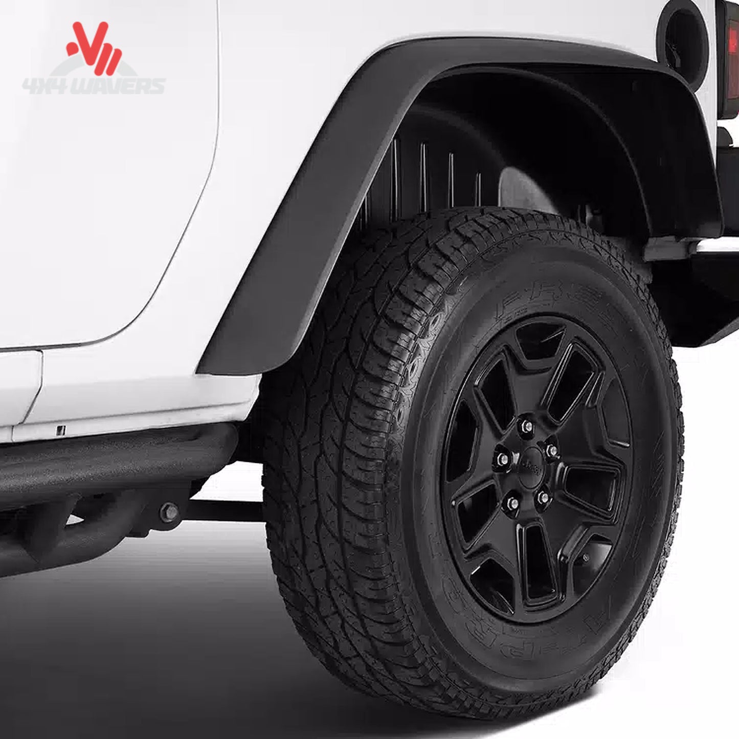 Rear Rugged Ridge all-terrain fender flare installed on Jeep Wrangler Unlimited JKU