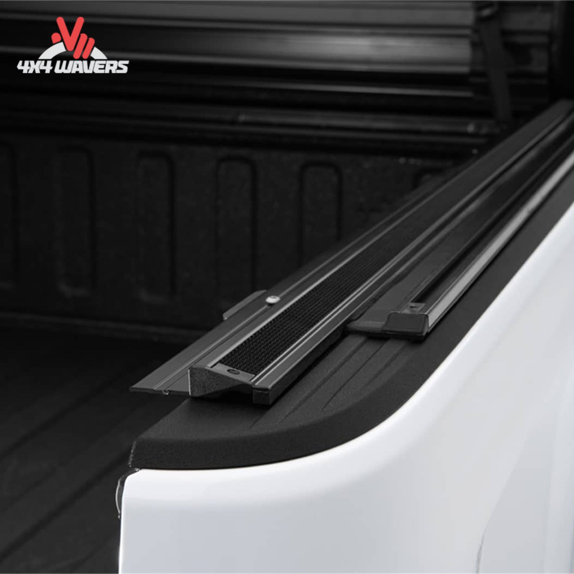 Close-up showing woven canvas bonded to interlocking aluminum slats for security and durability