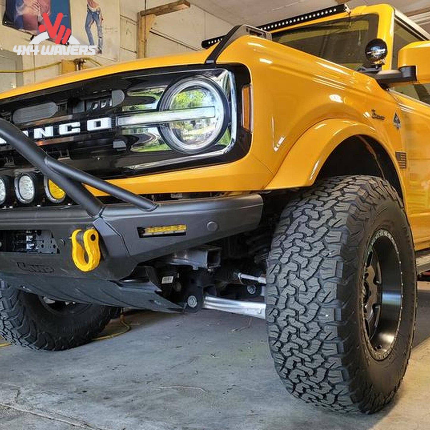 Bronco front bumper designed to accommodate off-road LED lighting upgrades