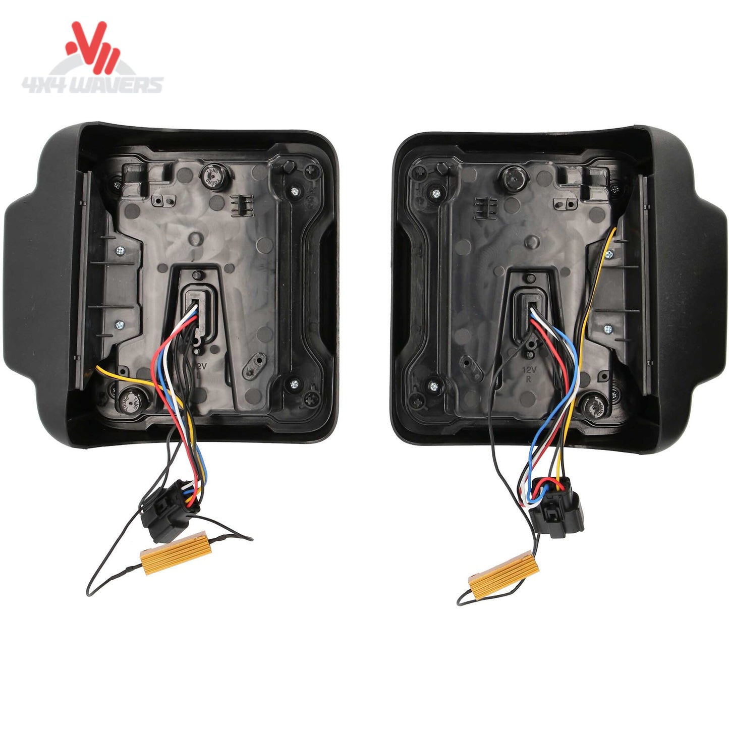 Primer plano de luces traseras LED ahumadas Metra para Jeep Wrangler JL 2018-2023, con elegante diseño de policarbonato ahumado e iluminación LED.