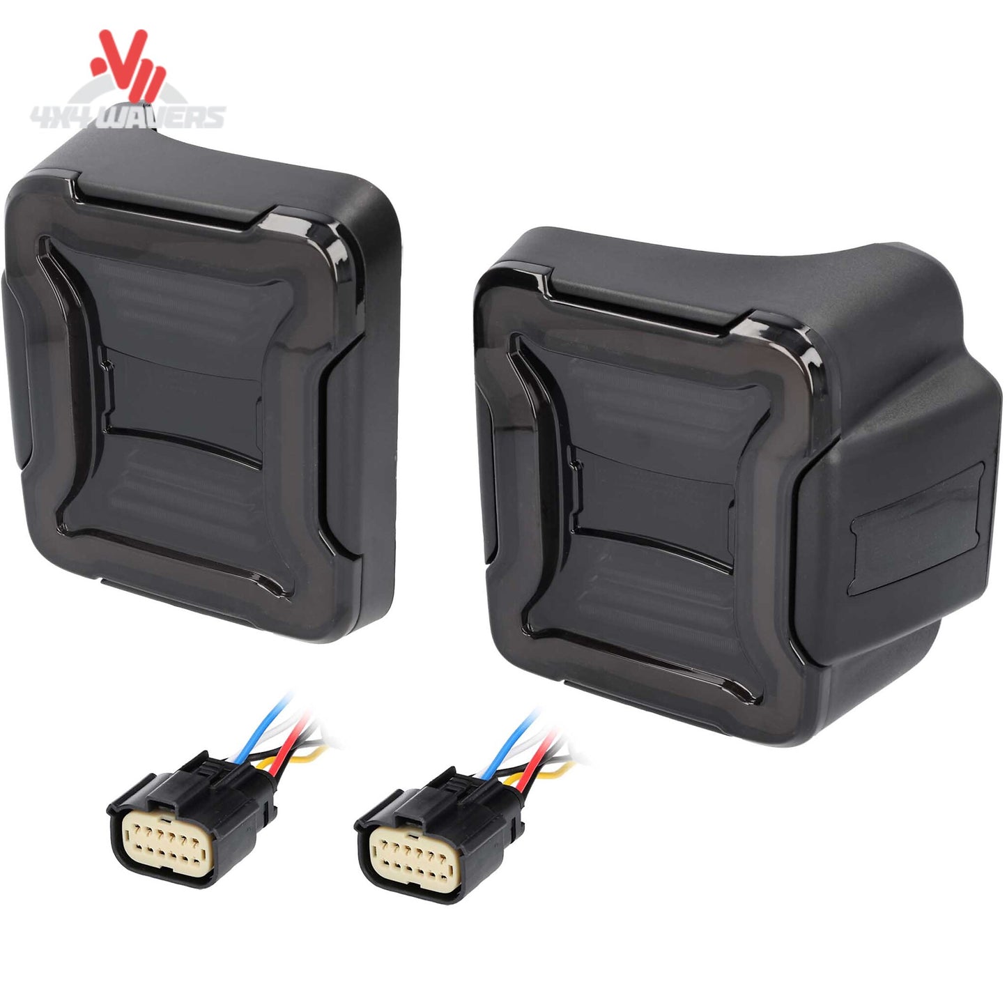 Primer plano de la luz trasera LED ahumada Metra para Jeep Wrangler JL 2018-2023, con lente de policarbonato ahumado e iluminación LED.