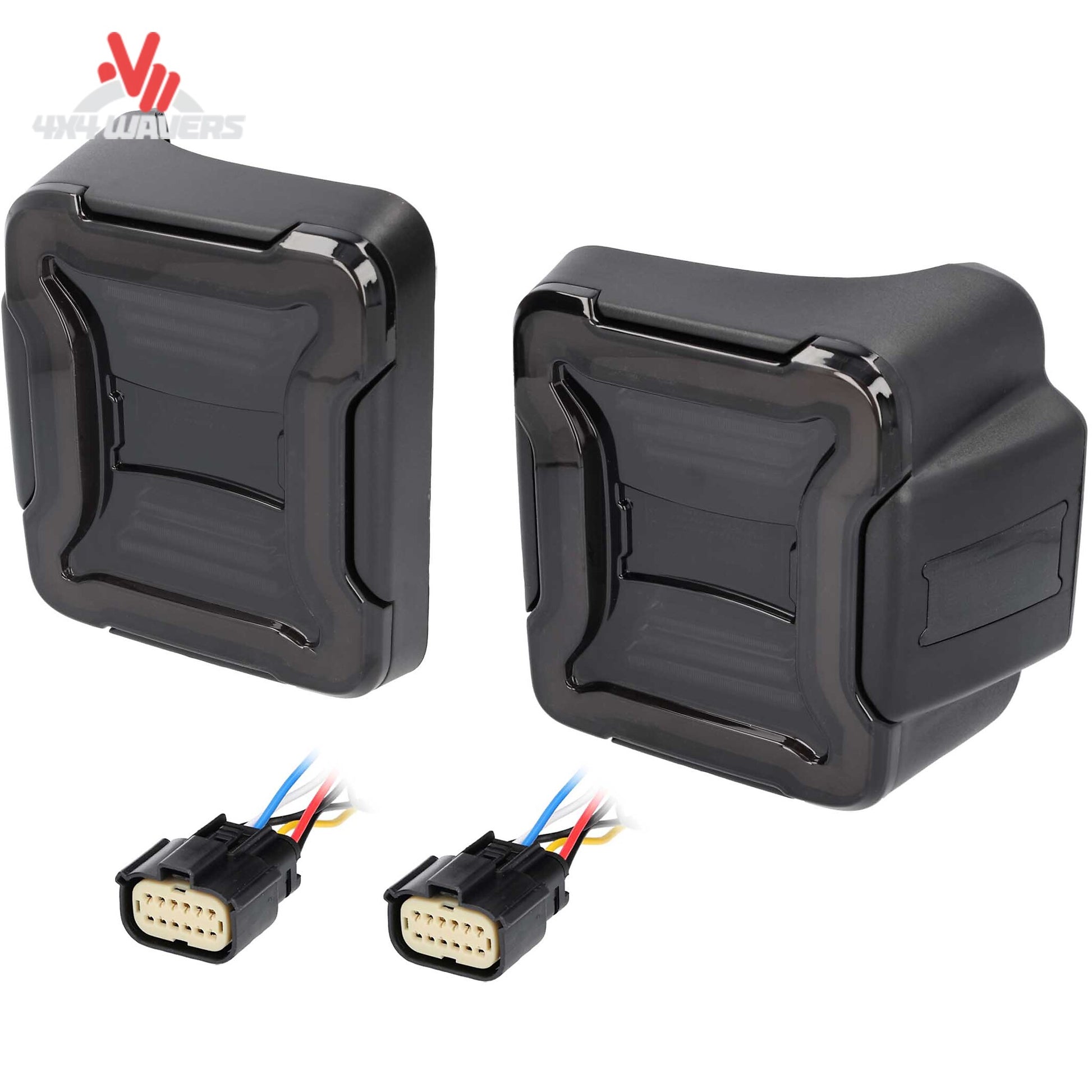 Primer plano de la luz trasera LED ahumada Metra para Jeep Wrangler JL 2018-2023, con lente de policarbonato ahumado e iluminación LED.