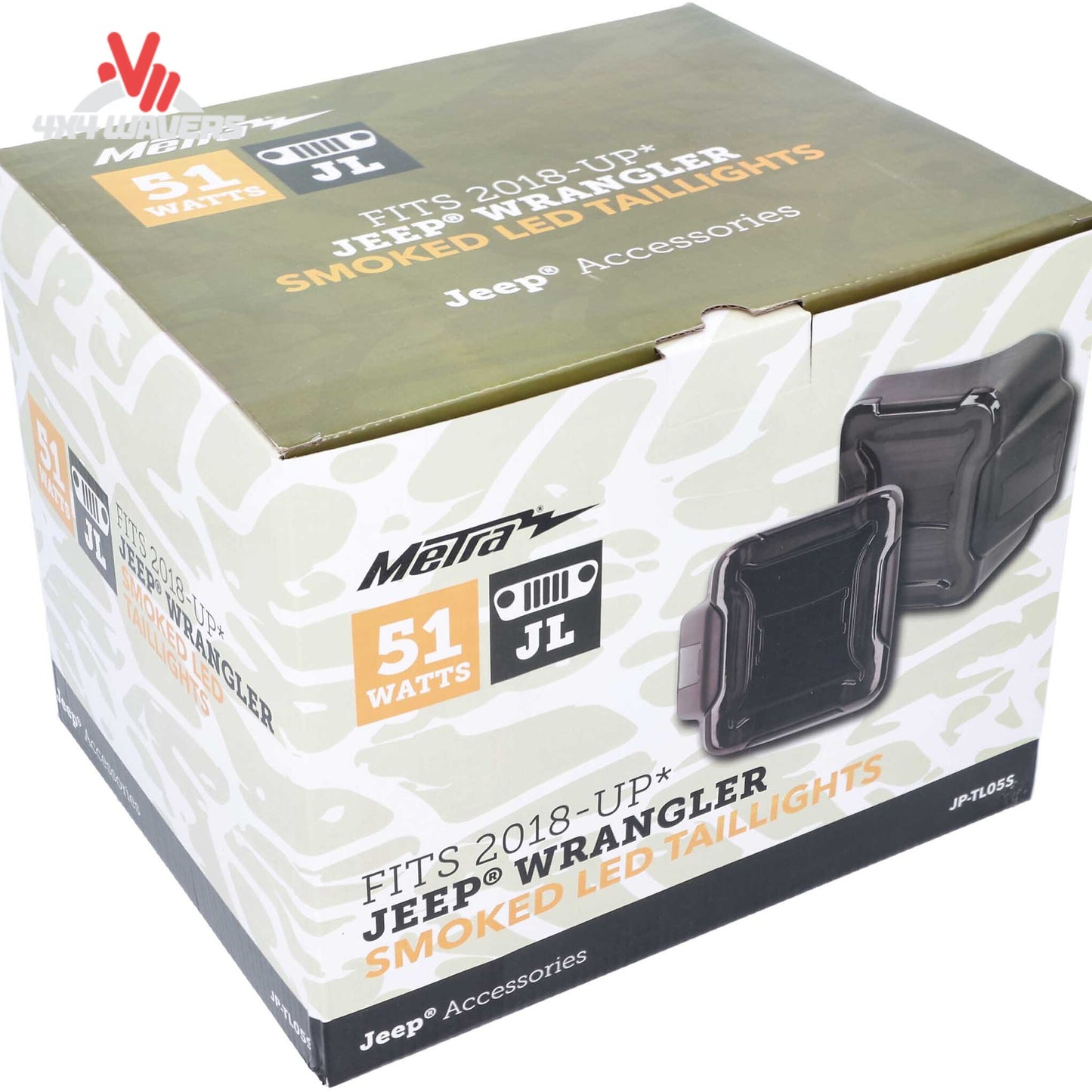 Primer plano de luz trasera LED ahumada de policarbonato para Jeep Wrangler JL 2018-2023, mejora de Metra.