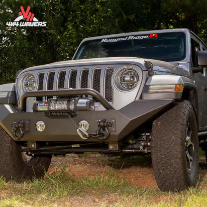 Jeep Wrangler JL equipped with Rugged Ridge Spartan front bumper and overrider