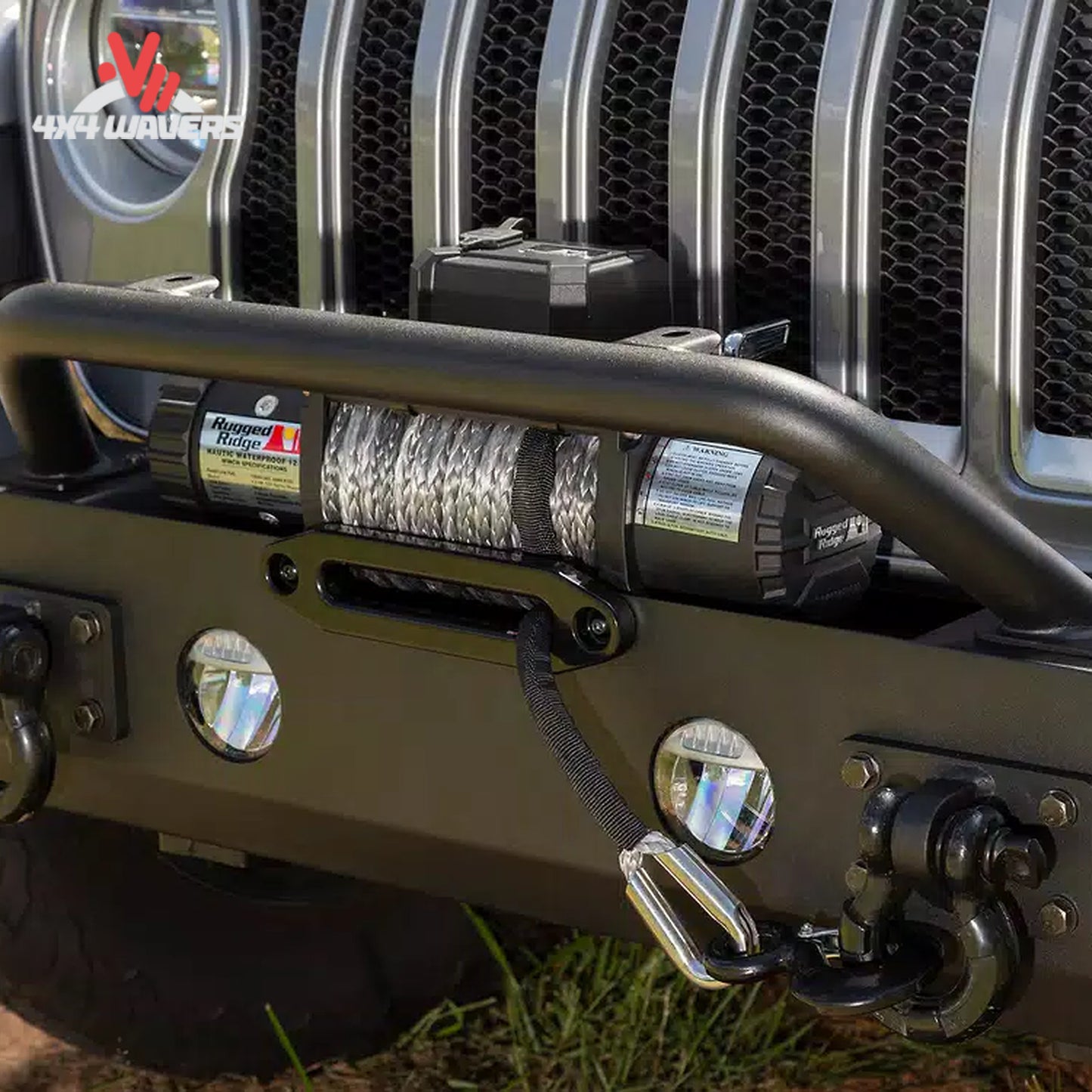 Integrated heavy-duty winch plate on Rugged Ridge Spartan bumper