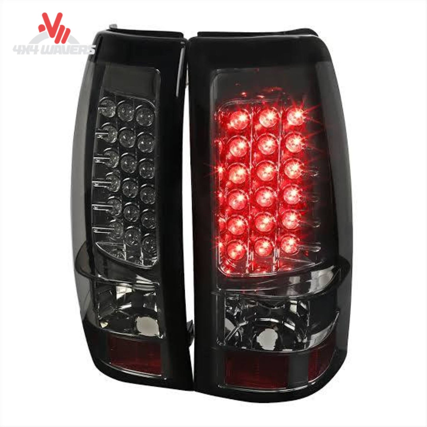 Spec-D smoked LED tail lights for 2014-2018 Silverado and 2015-2019 HD trucks, featuring sleek smoked lens and LED illumination.
