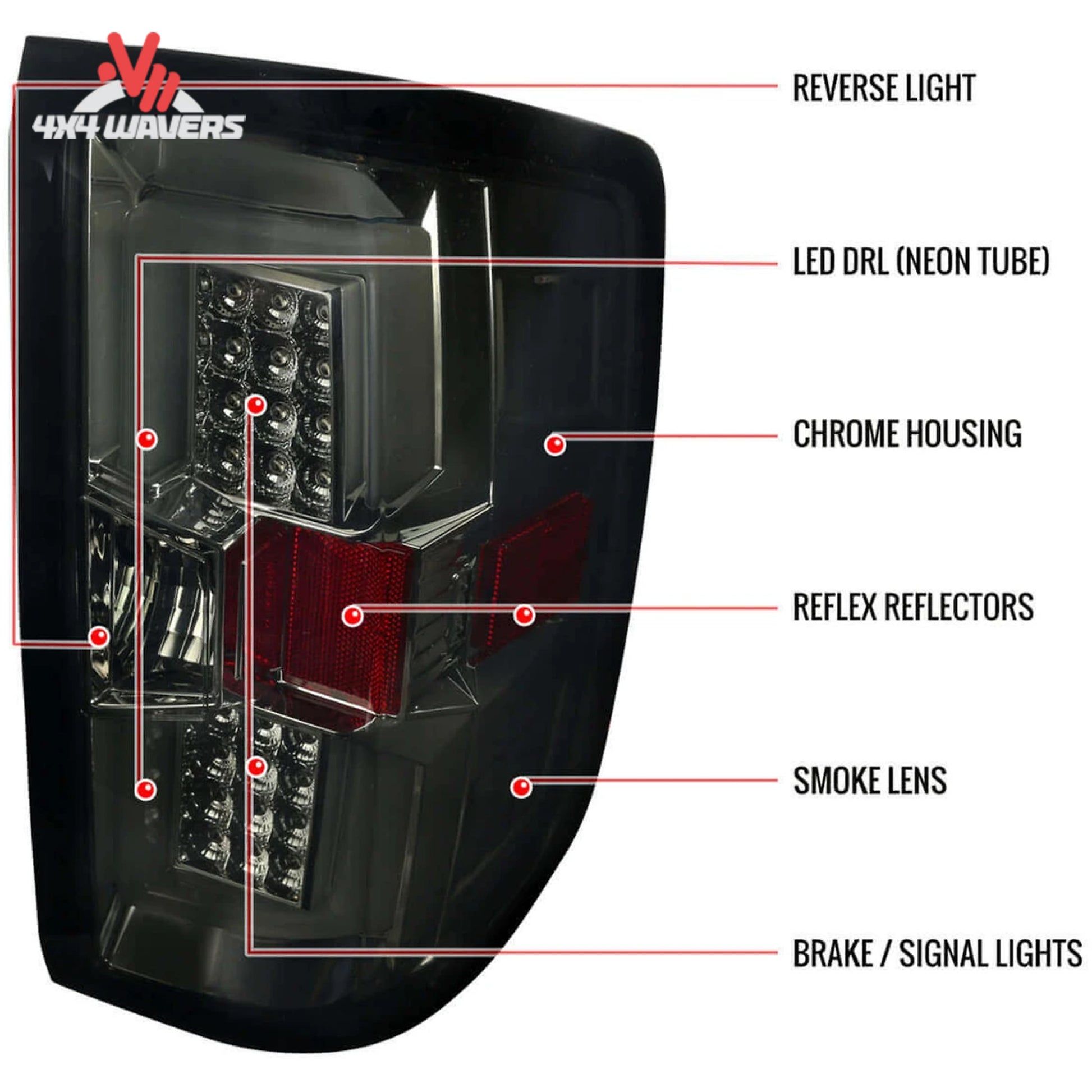 Spec-D smoked LED tail lights for 2014-2018 Silverado and 2015-2019 HD trucks, featuring modern smoked design and LED lighting.