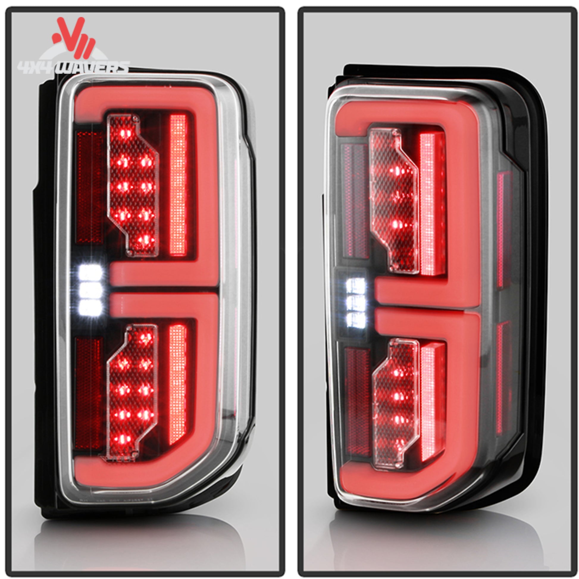 Pair of Spyder LED tail lights with black housings designed as a plug-and-play upgrade for Ford Bronco halogen tail light applications