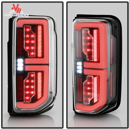 Pair of Spyder LED tail lights with black housings designed as a plug-and-play upgrade for Ford Bronco halogen tail light applications