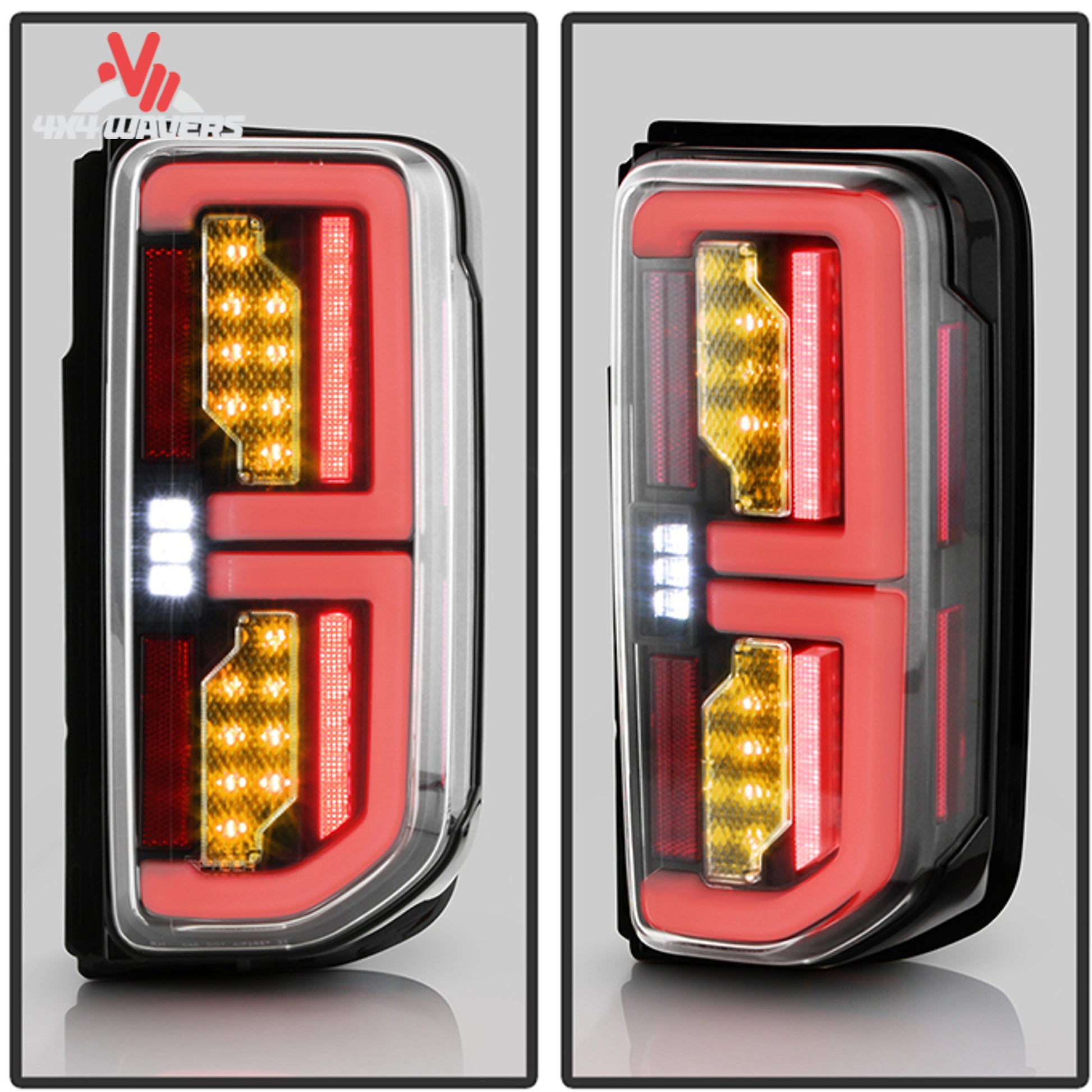 Pair of Spyder LED tail lights featuring black housings and clear lenses designed for Ford Bronco factory LED applications