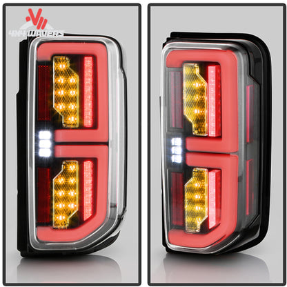 Pair of Spyder LED tail lights featuring black housings and clear lenses designed for Ford Bronco factory LED applications