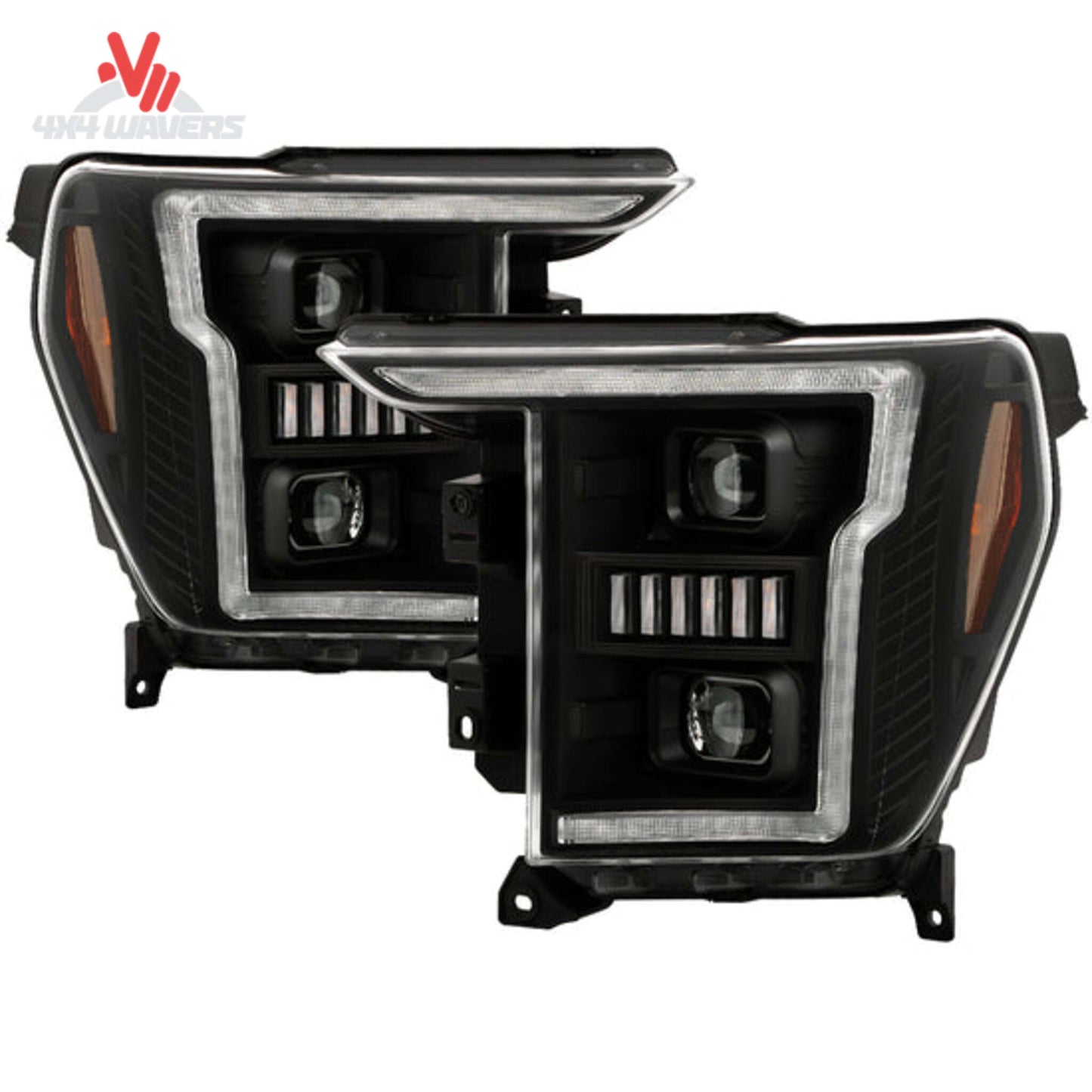 Black Spyder Projector Headlights for 2021-2023 Ford F-150, featuring sleek design and advanced lighting technology.