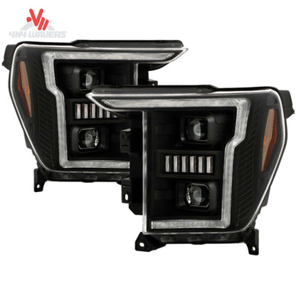 Black Spyder Projector Headlights for 2021-2023 Ford F-150, featuring sleek design and advanced lighting technology.