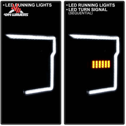 Black Spyder Projector Headlights for 2021-2023 Ford F-150 truck, featuring modern design and clear illumination.