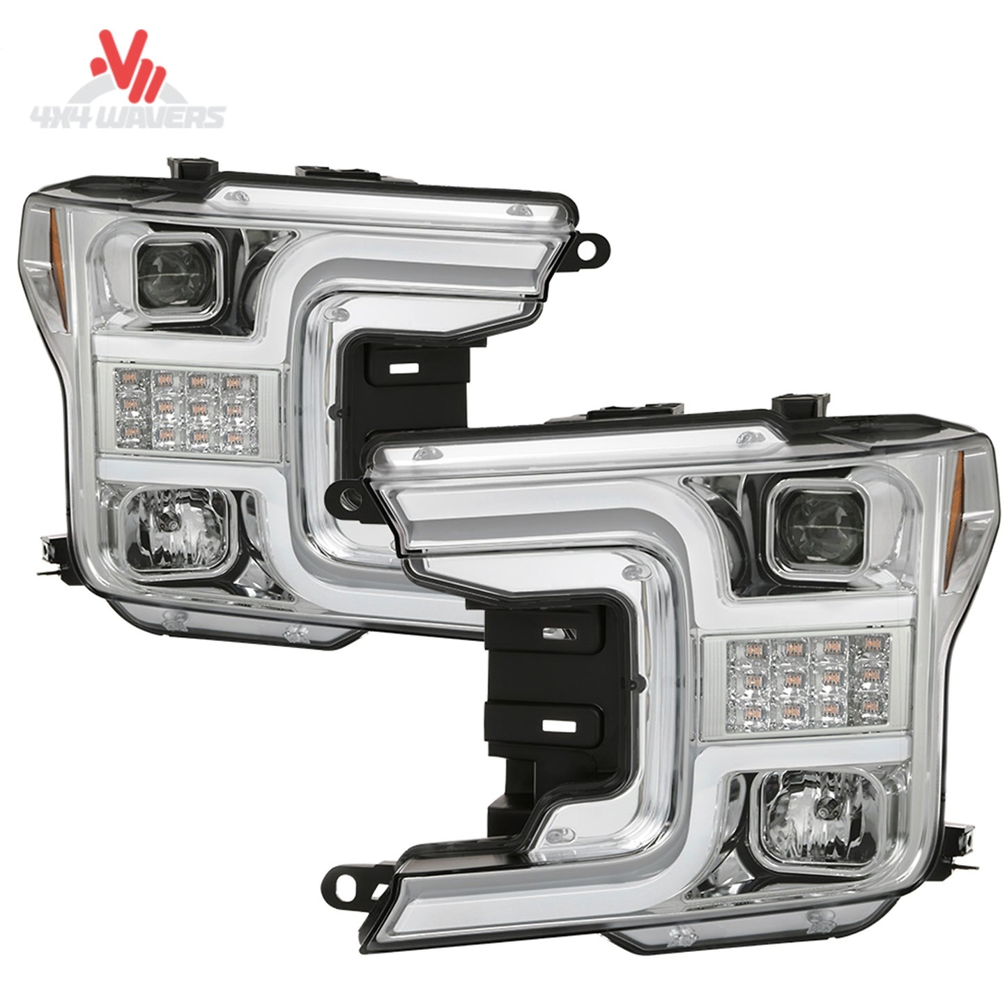 Spyder Auto projector headlights for 2018-2020 Ford F-150, chrome finish with clear lens and modern headlight design