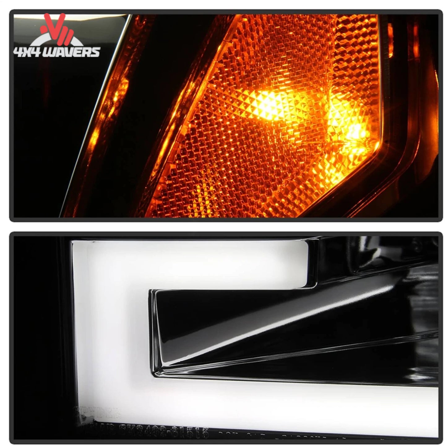 Spyder Auto projector headlights with LED DRL light bar for 2015-2017 Ford F-150 pickup truck, detailed close-up view.